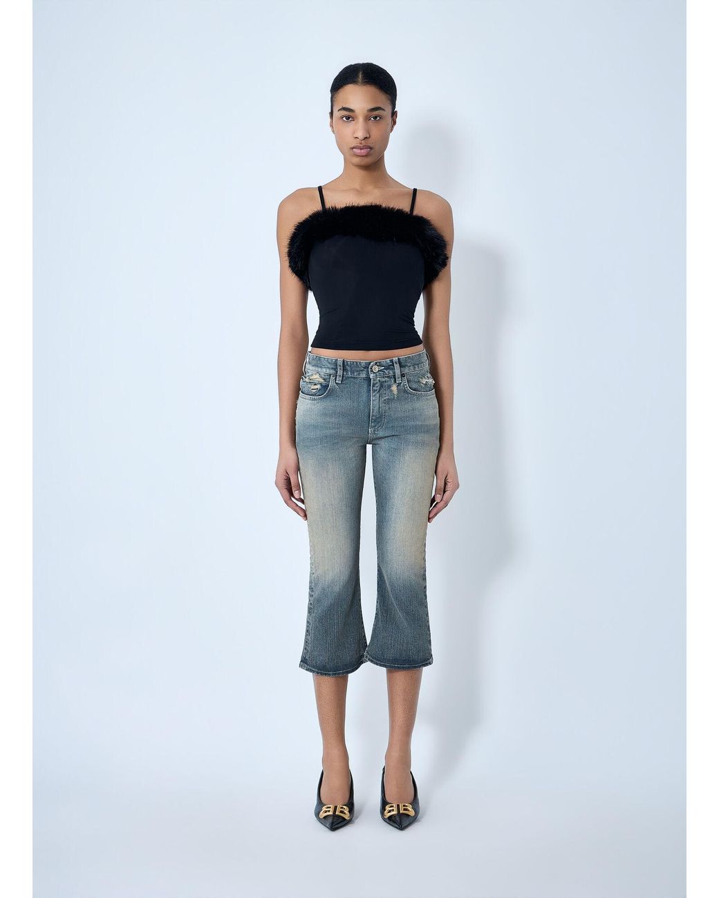 Balenciaga Blue Faux Fur Strap Top