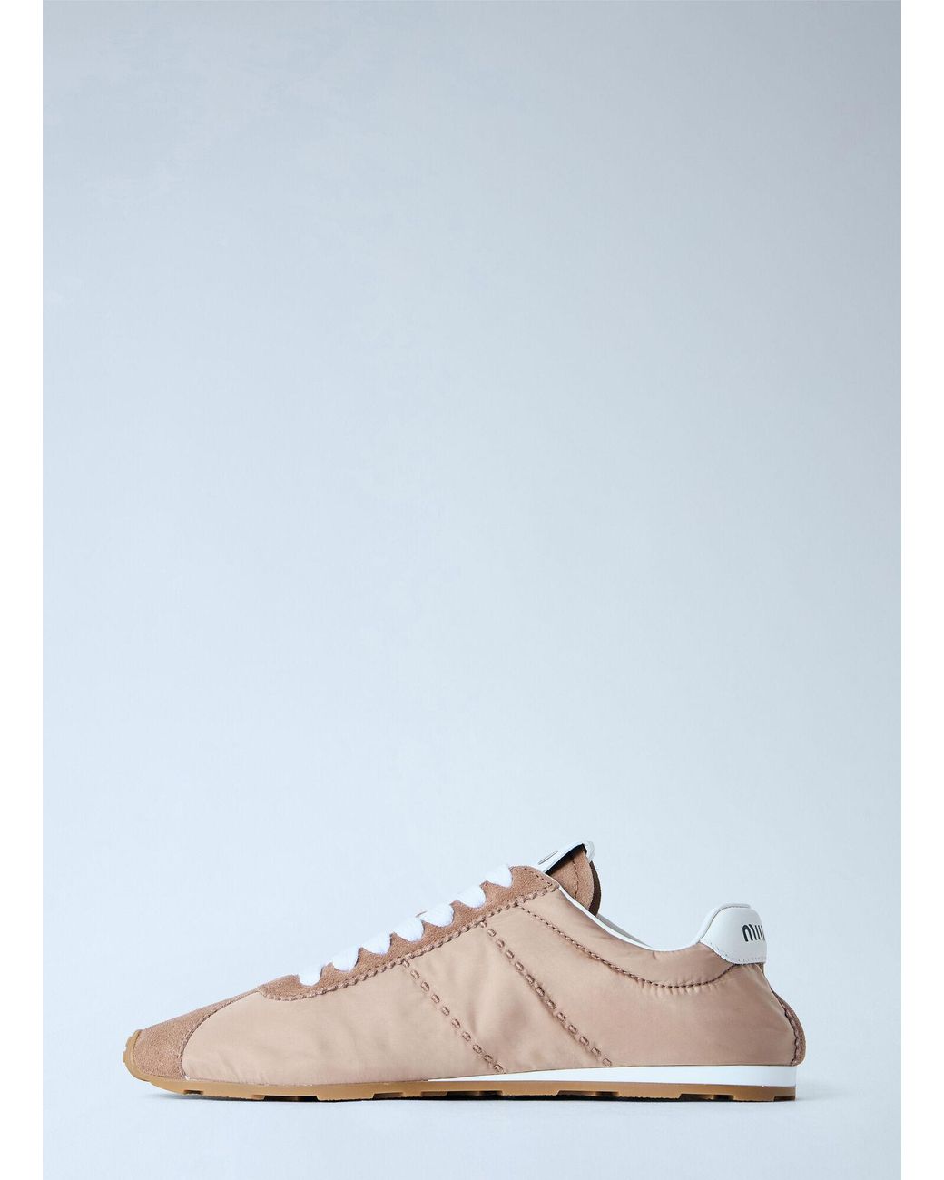 Miu Miu White Plume Technical Fabric And Suede Sneakers