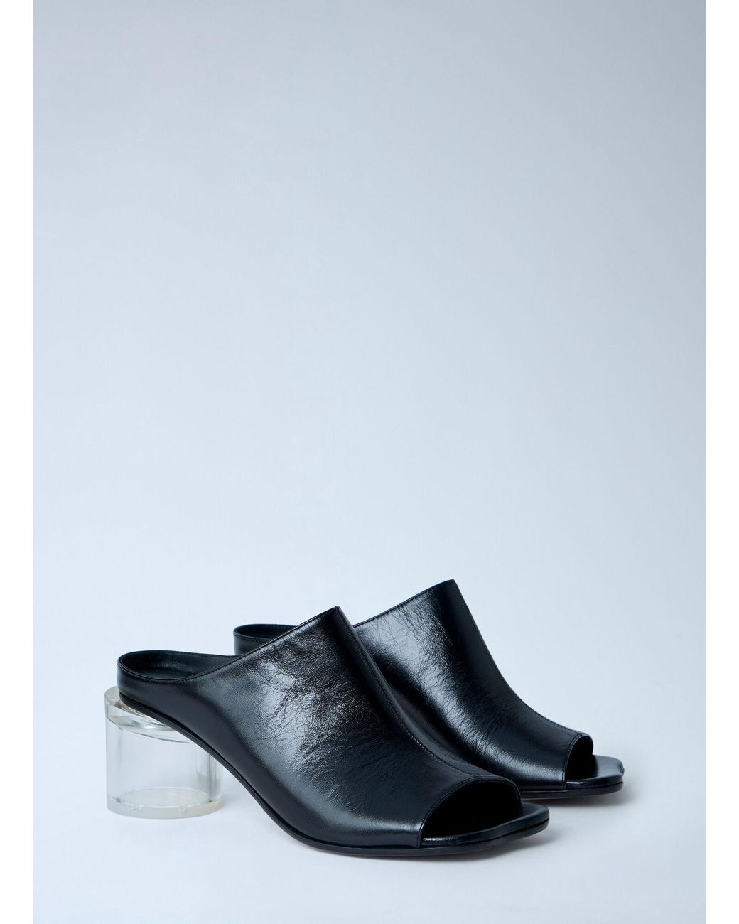 MM6 by Maison Margiela Black Leather Mule With Transparent Block Heel