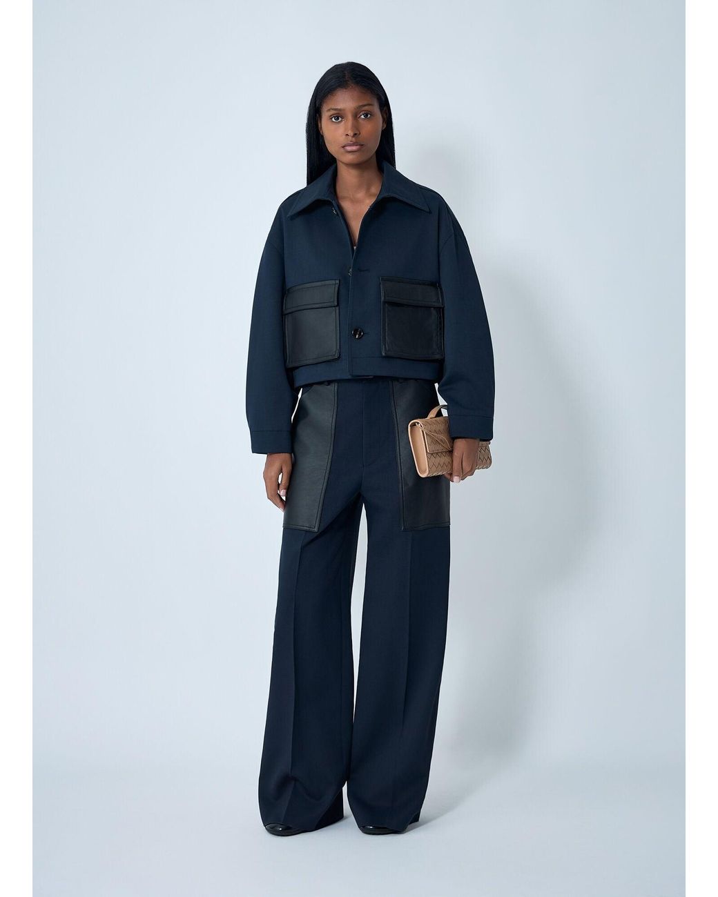 Bottega Veneta Blue Compact Wool And Cotton Twill Pants