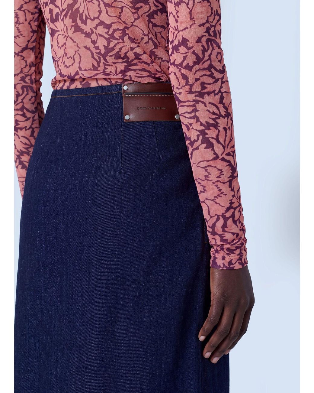 Dries Van Noten Blue Sinas Ruffle Denim Midi Skirt