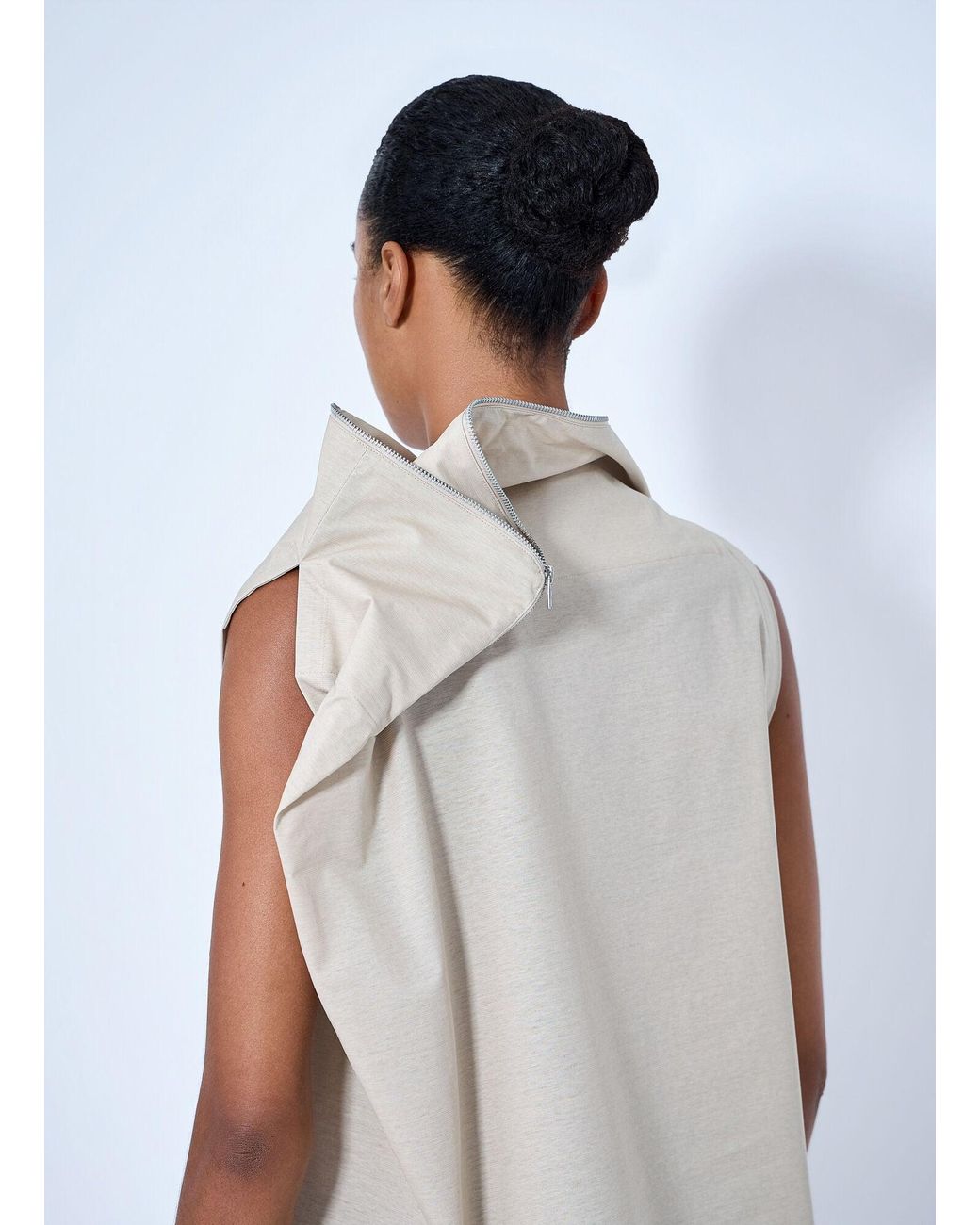 Issey Miyake White Asymmetric Zip Detail Top