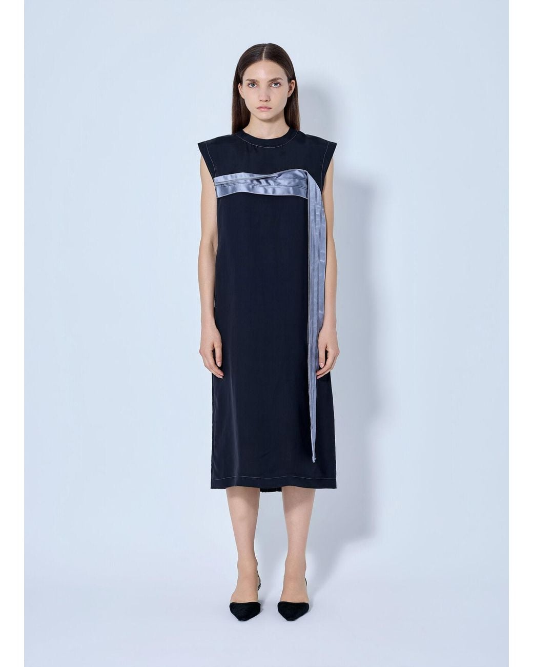 Marni Blue Sleeveless Midi Dress With Satin Detail