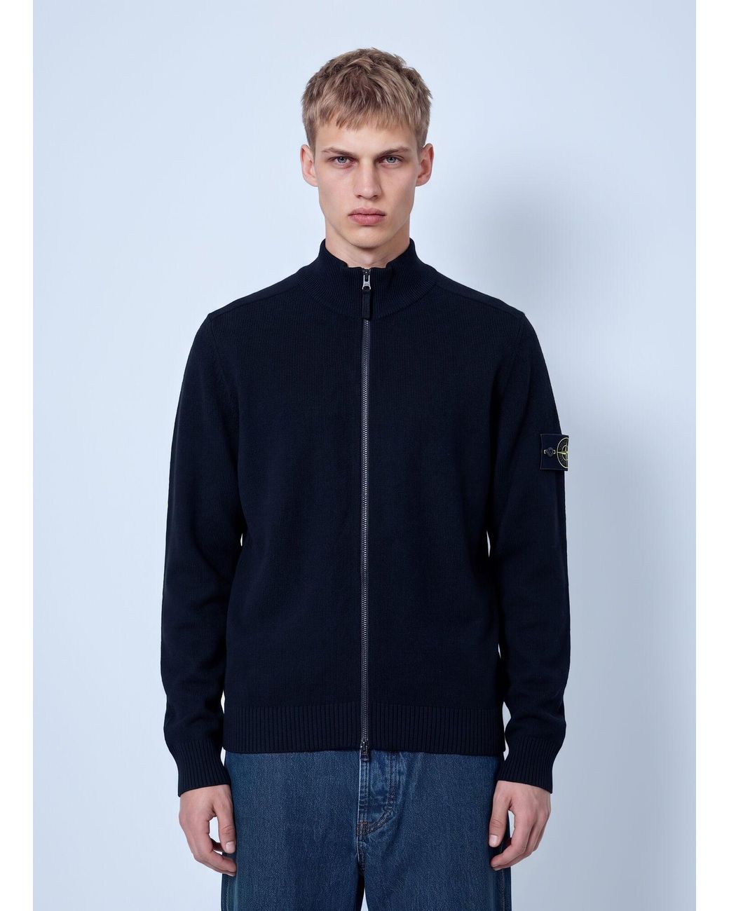 Stone Island Blue Zip-Up Knit Cardigan for men