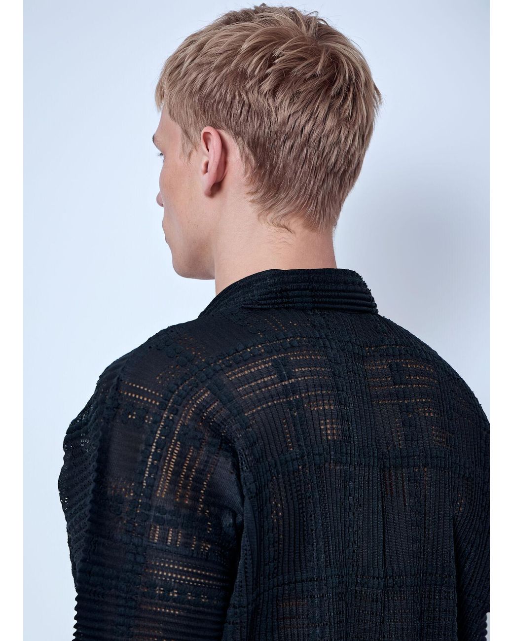 Homme Plissé Issey Miyake Blue Lace Grid Pleats Shirt for men