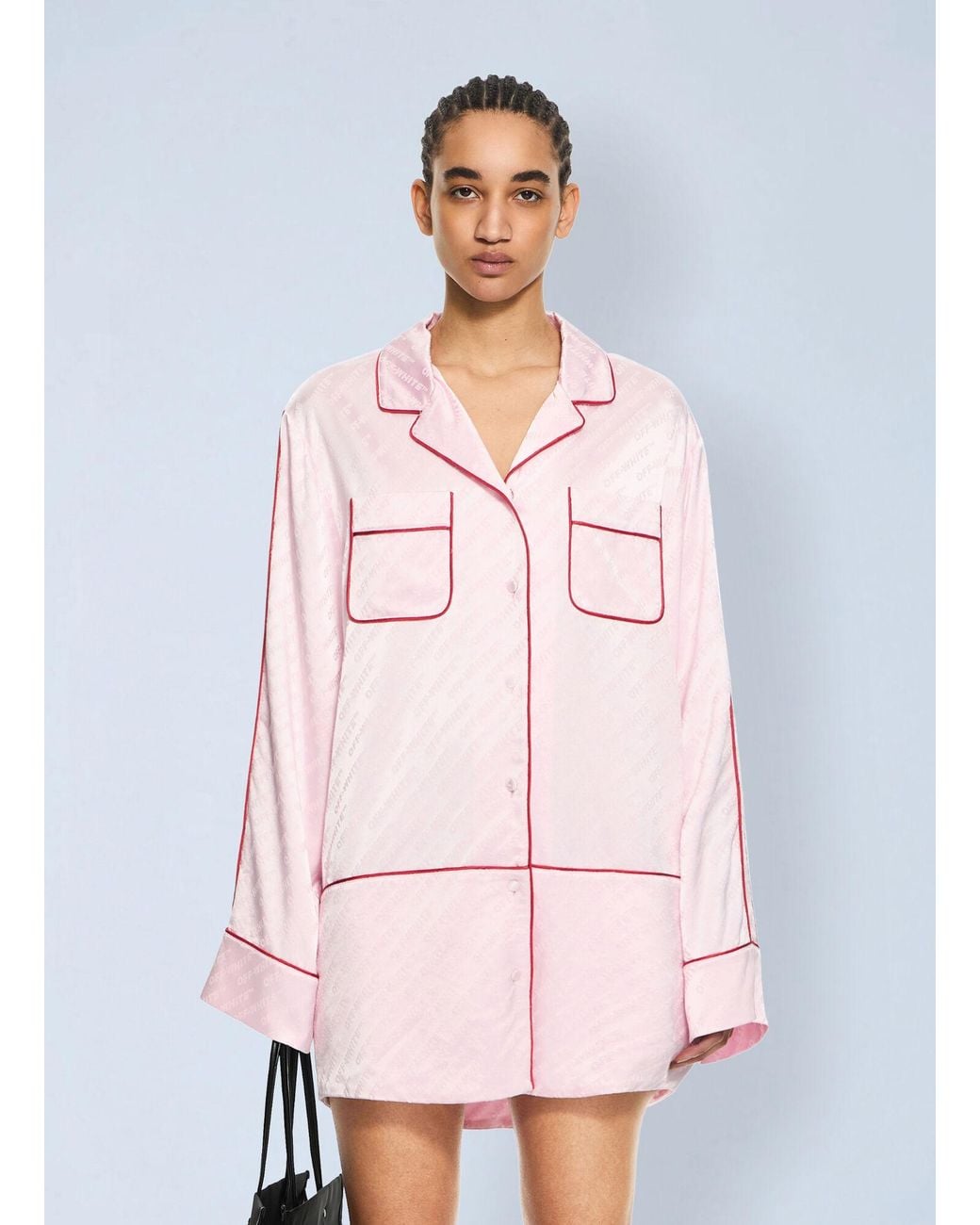 Off-White c/o Virgil Abloh Pink Jacquard Satin New Roxy Pajama Dress