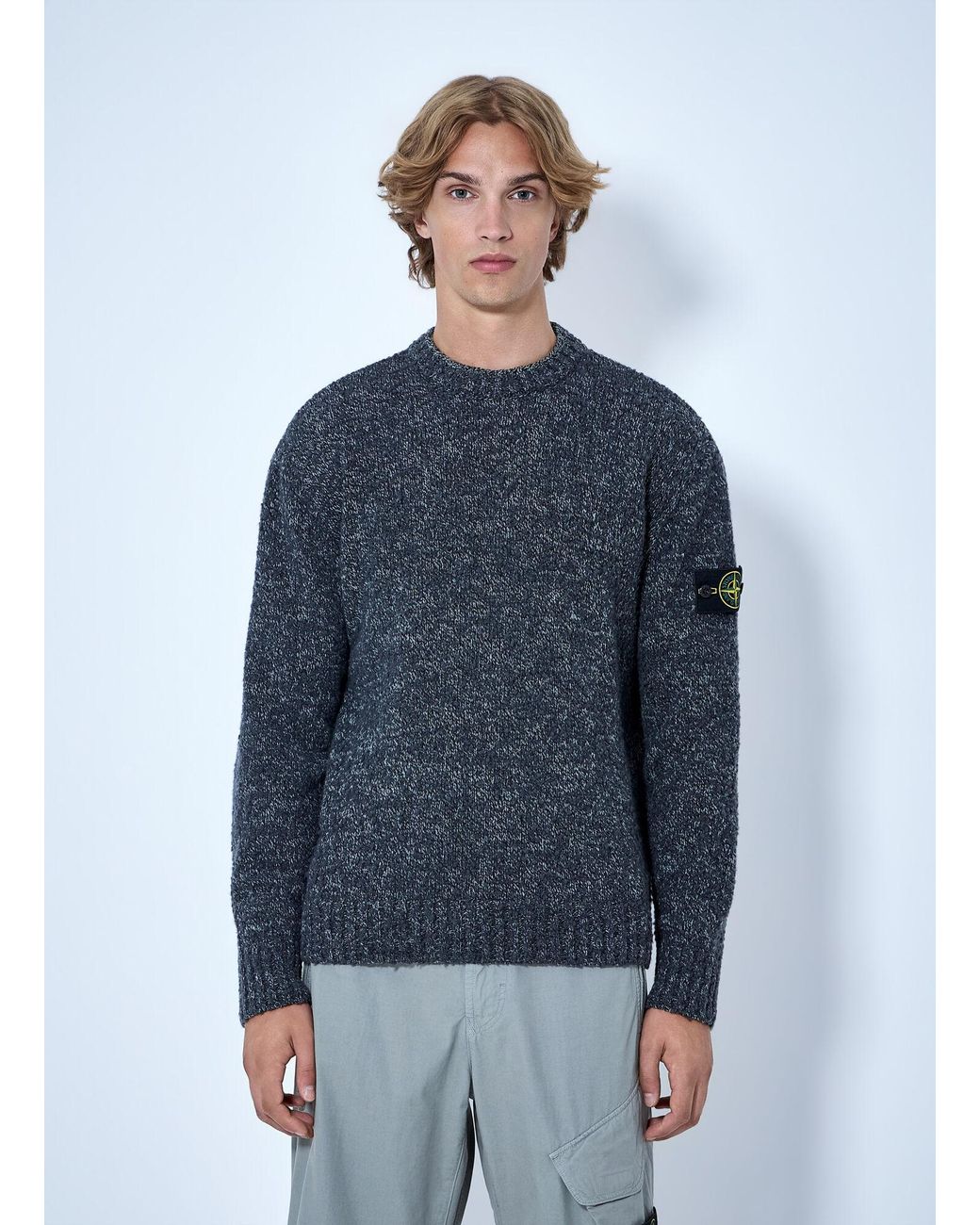 Stone Island Blue Crewneck Wool-Blend Sweater for men