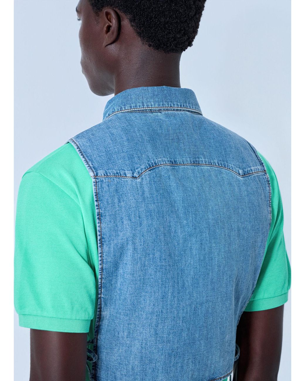Miu Miu Blue Cropped Chambray Tie Shirt for men