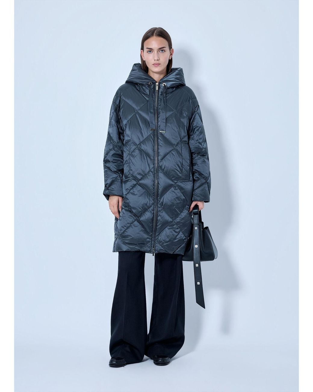 Max Mara Blue Quilted Hooded Coat