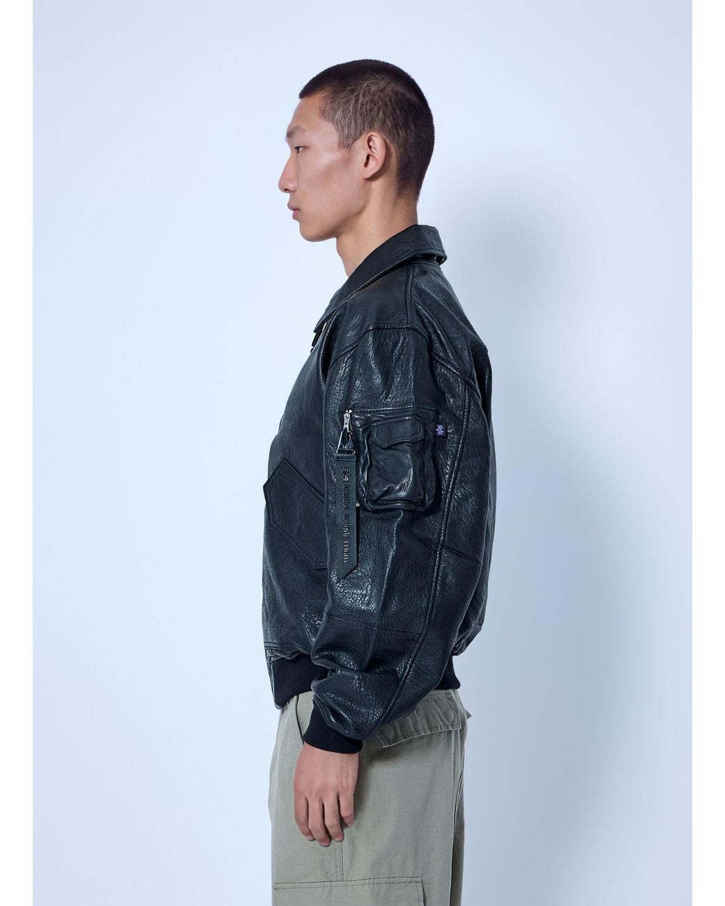 Alpha Industries Blue Cwu-36/P Leather Uv Loose Bomber Jacket