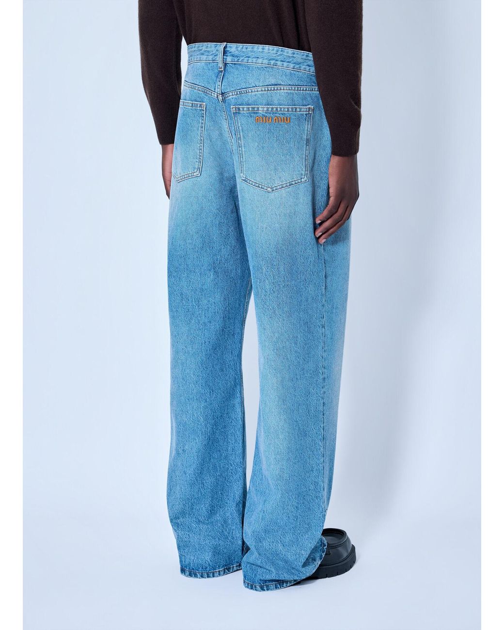 Miu Miu Blue Five-Pocket Washed Denim Jeans for men