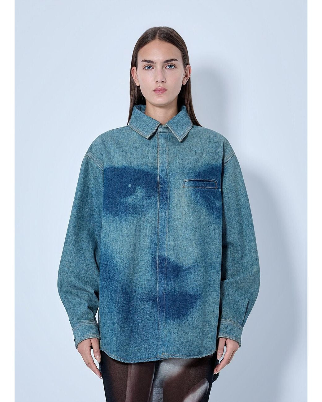Jean Paul Gaultier Blue Face Print Oversized Denim Shirt