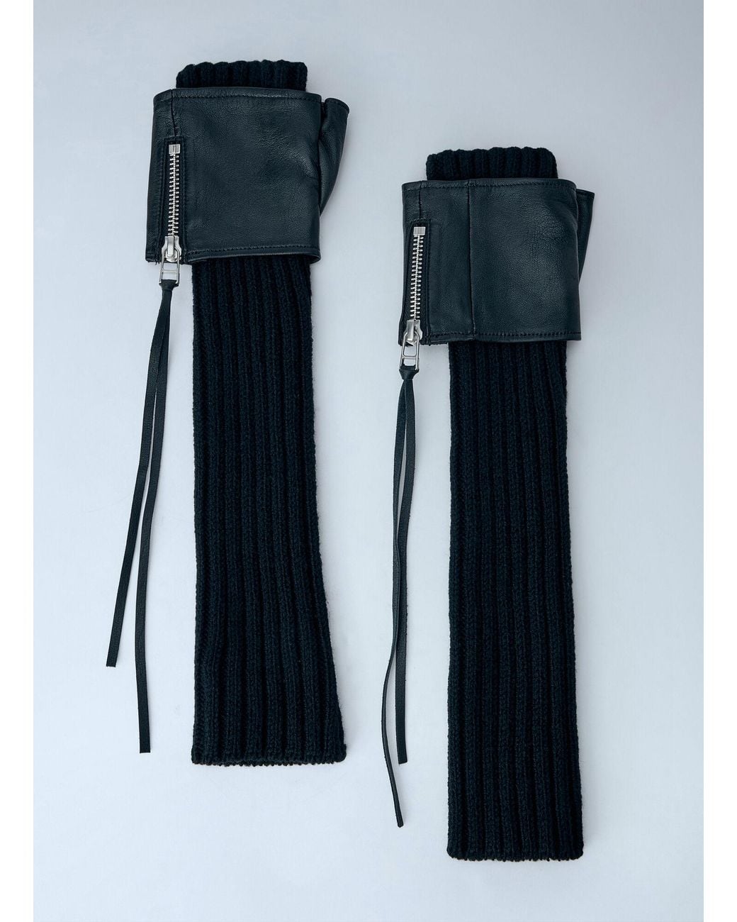 Yohji Yamamoto Blue Long Ribbed Leather Gloves