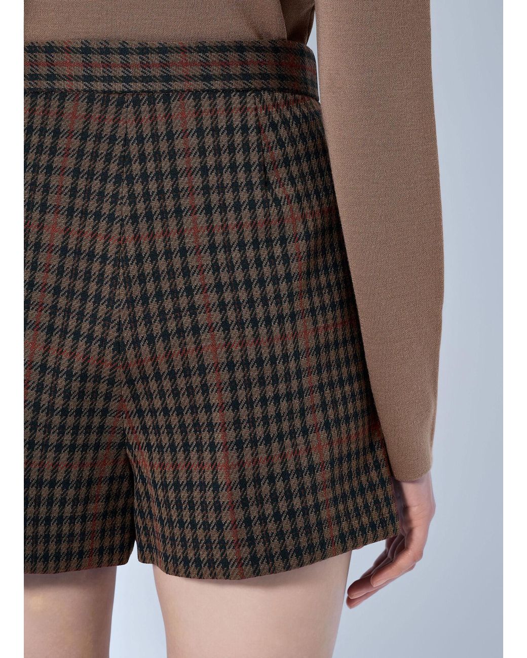 Max Mara Brown Pleated Check Shorts