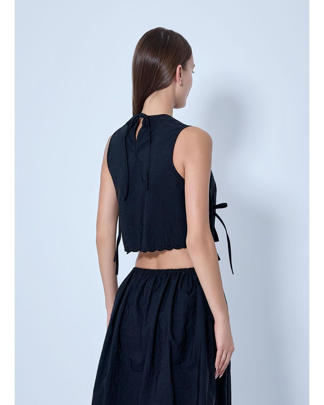 CECILIE BAHNSEN Blue Embroidered Taffeta Lace-up Top