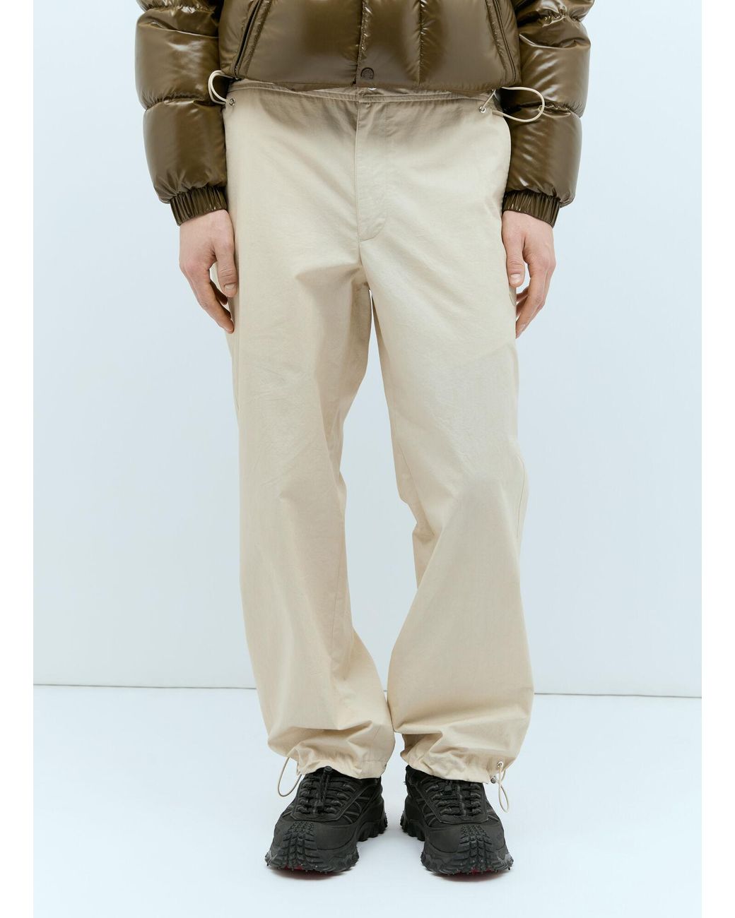 Moncler Natural Drawstring Cotton Poplin Pants for men