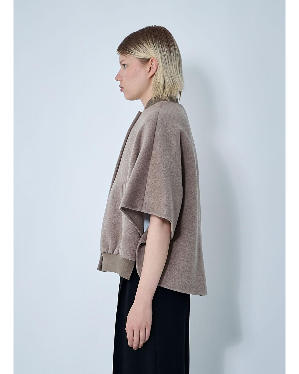 Max Mara Gray Cashmere Logo Motif Poncho