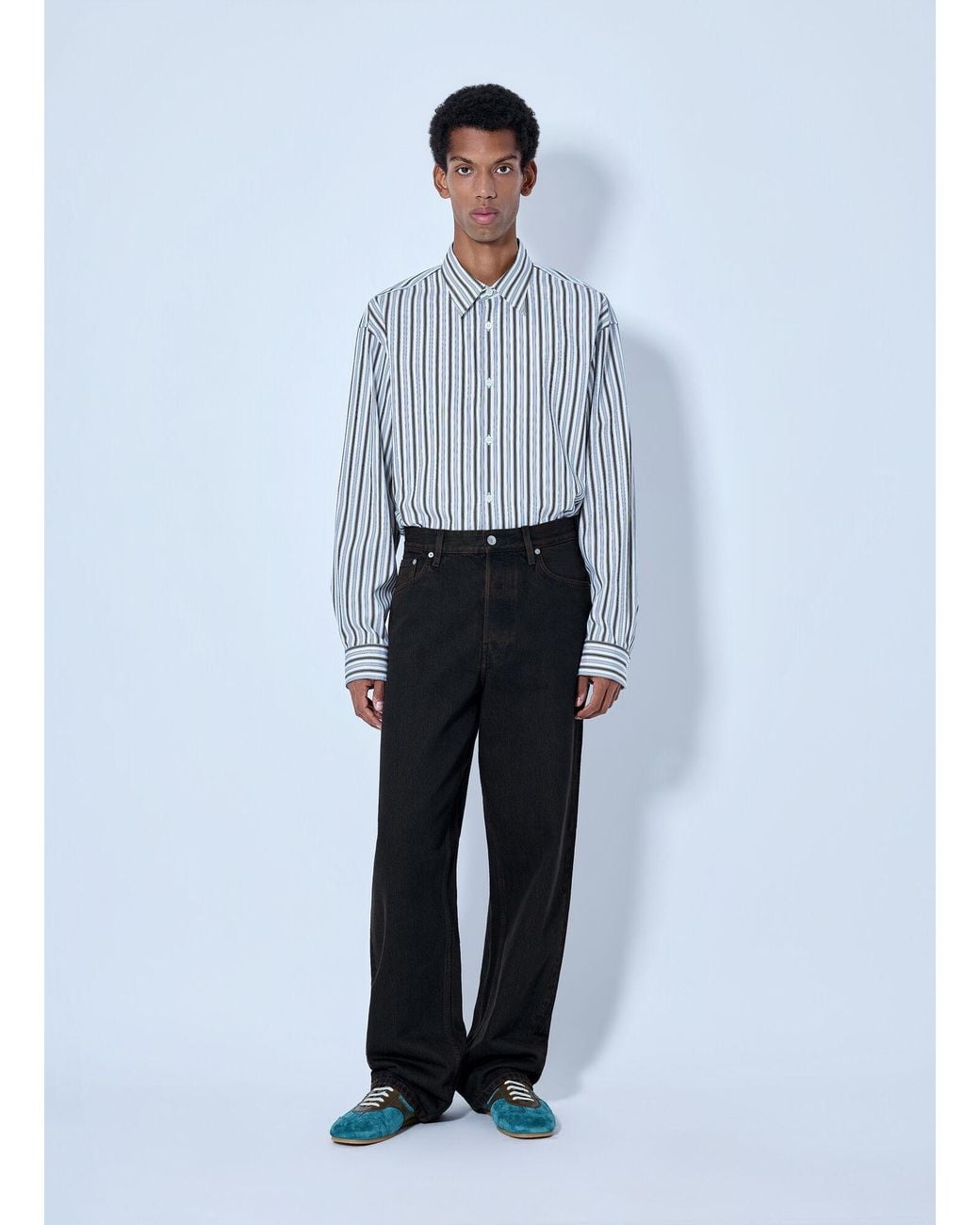 Dries Van Noten Blue Croom Stripe Cotton Poplin Shirt for men