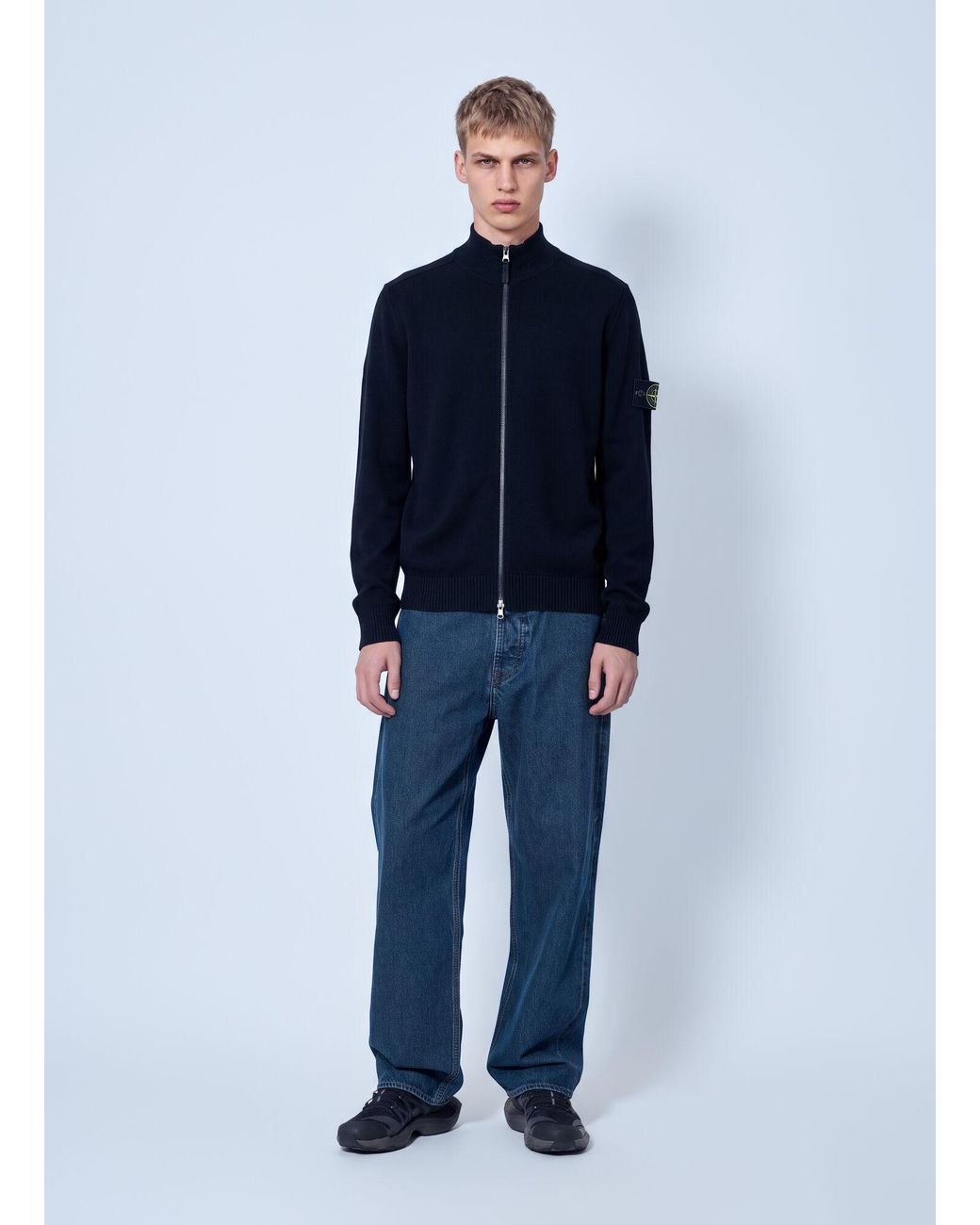 Stone Island Blue Zip-Up Knit Cardigan for men