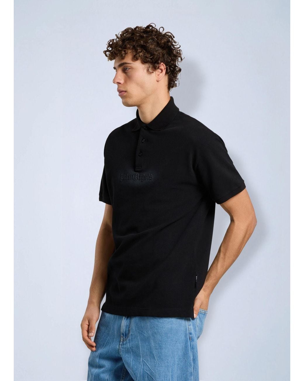 Palm Angels Black Logo Spray Regular Polo Shirt for men