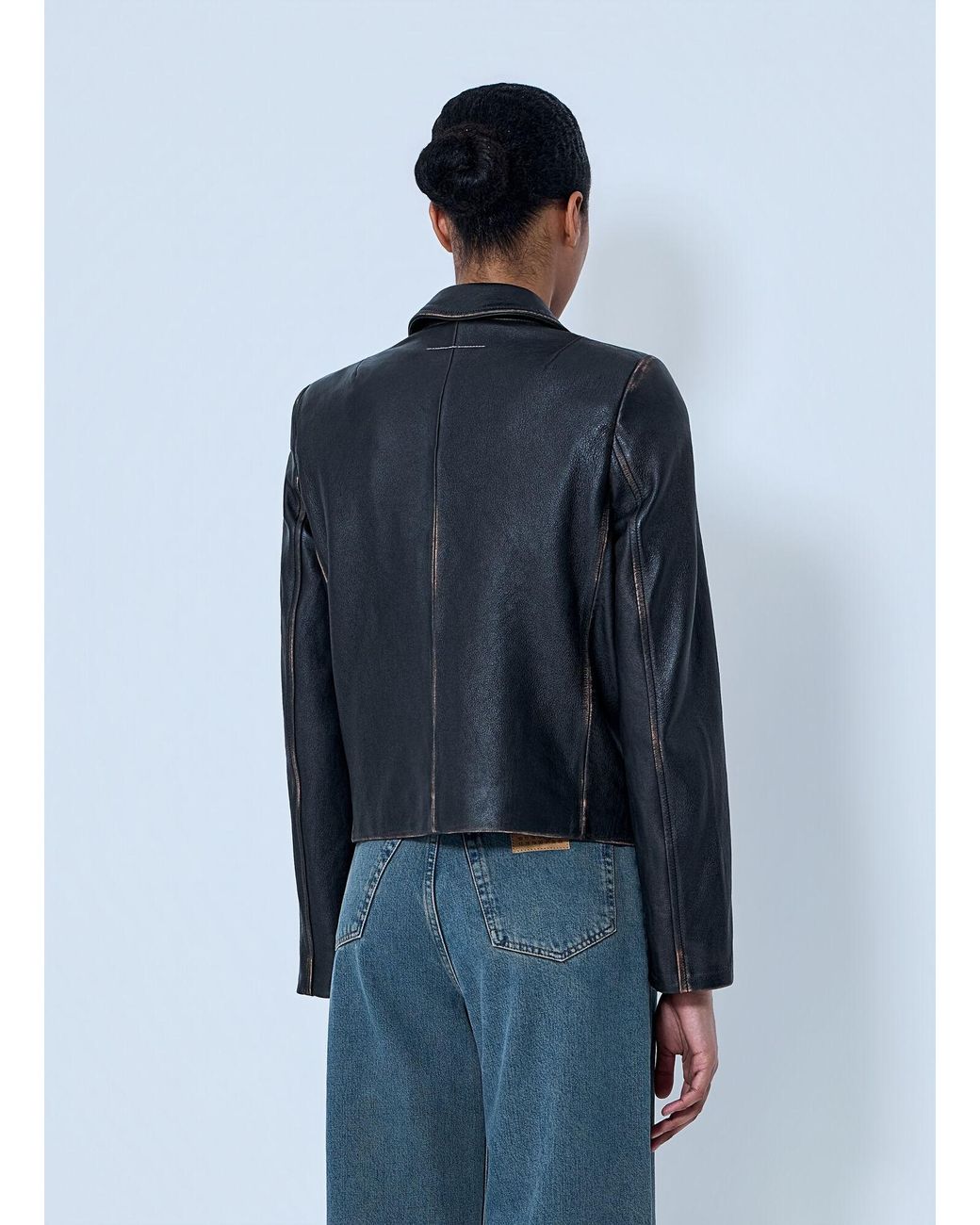 MM6 by Maison Margiela Blue Leather Button-Front Jacket