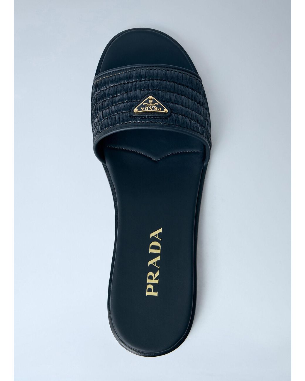 Prada Blue Leather Slides With Crochet Details