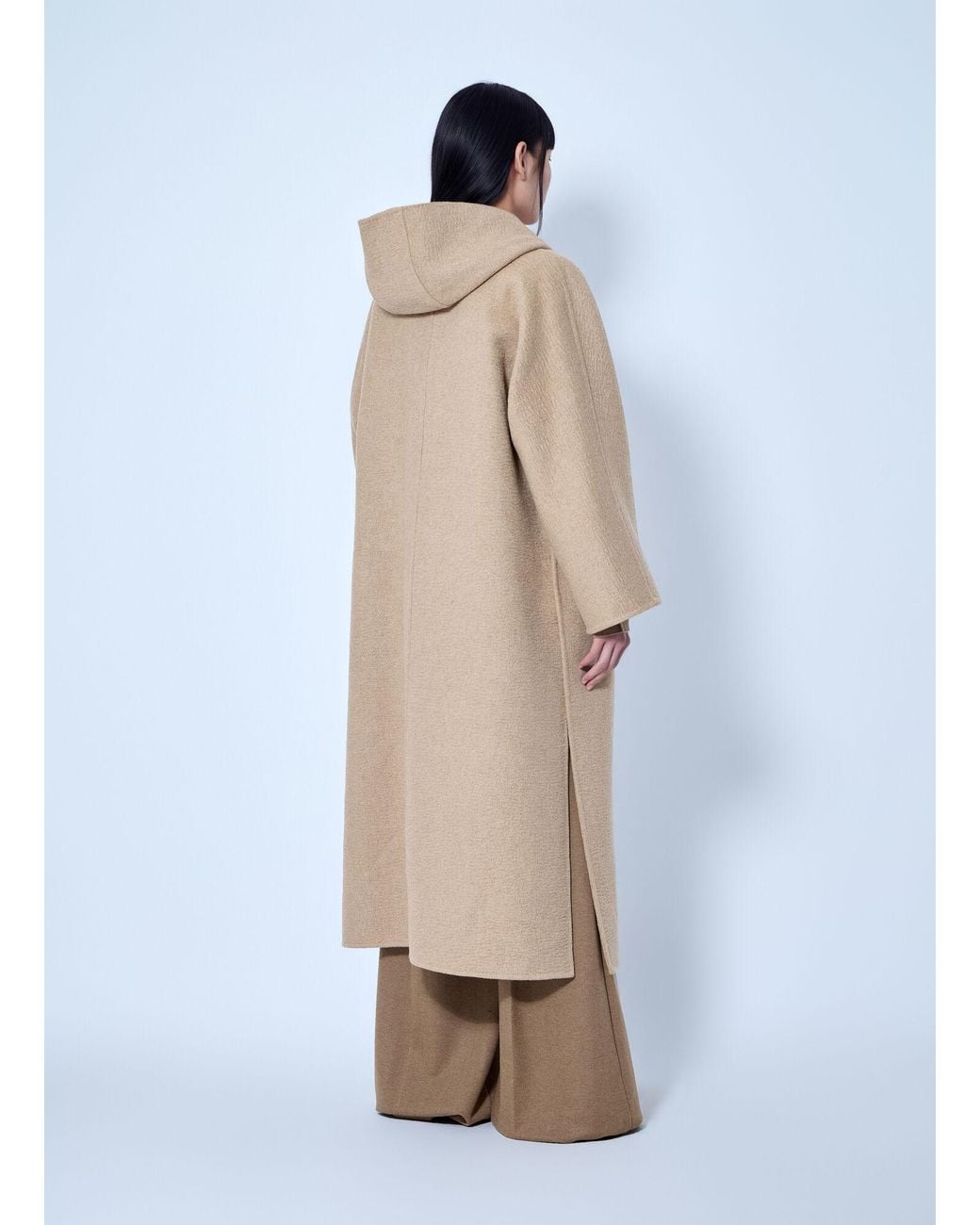 Max Mara Natural Hooded Camel And Mohair Coat