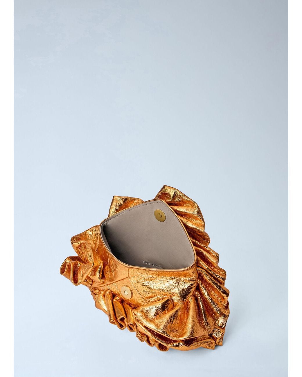 Dries Van Noten Blue Ruffled Crinkled Leather Clutch Bag