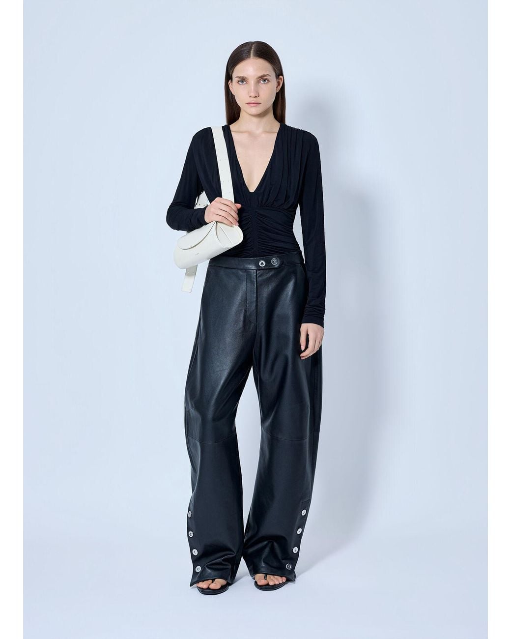 Sportmax Blue Wide-Leg Leather Trousers