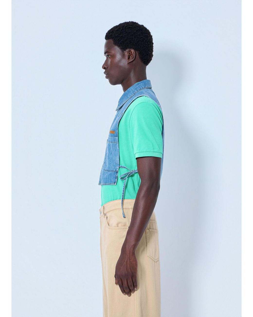 Miu Miu Blue Cropped Chambray Tie Shirt for men