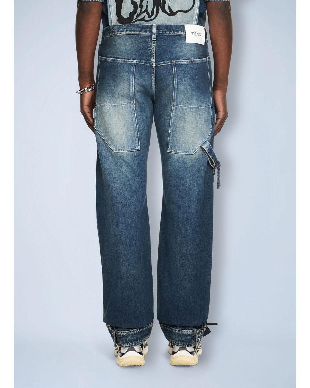 Off-White c/o Virgil Abloh Cherry Diagonal Twist Stack Jeans in Blue ...