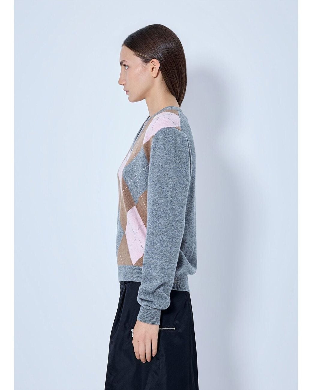 Prada Blue Argyle V-Neck Sweater