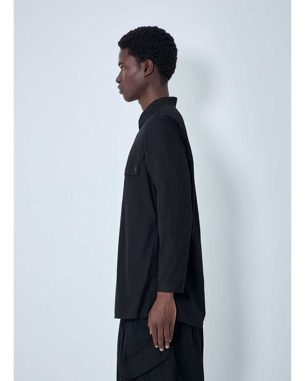 Yohji Yamamoto Blue Chain Stitch Broad Zip Open Blouse for men