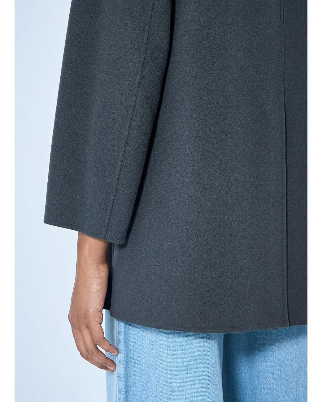 Max Mara Blue Minimalist Wool Coat With Scarf