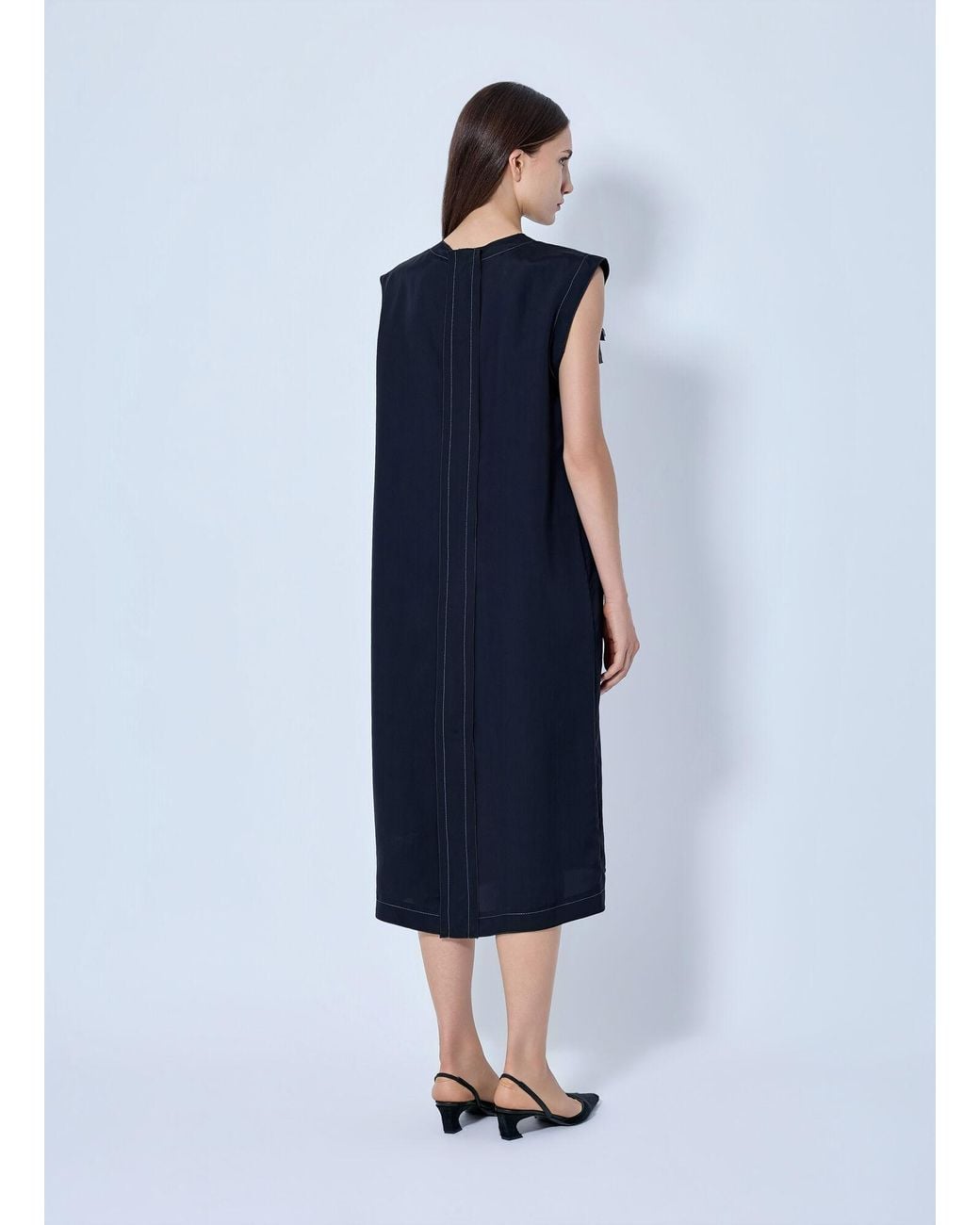 Marni Blue Sleeveless Midi Dress With Satin Detail