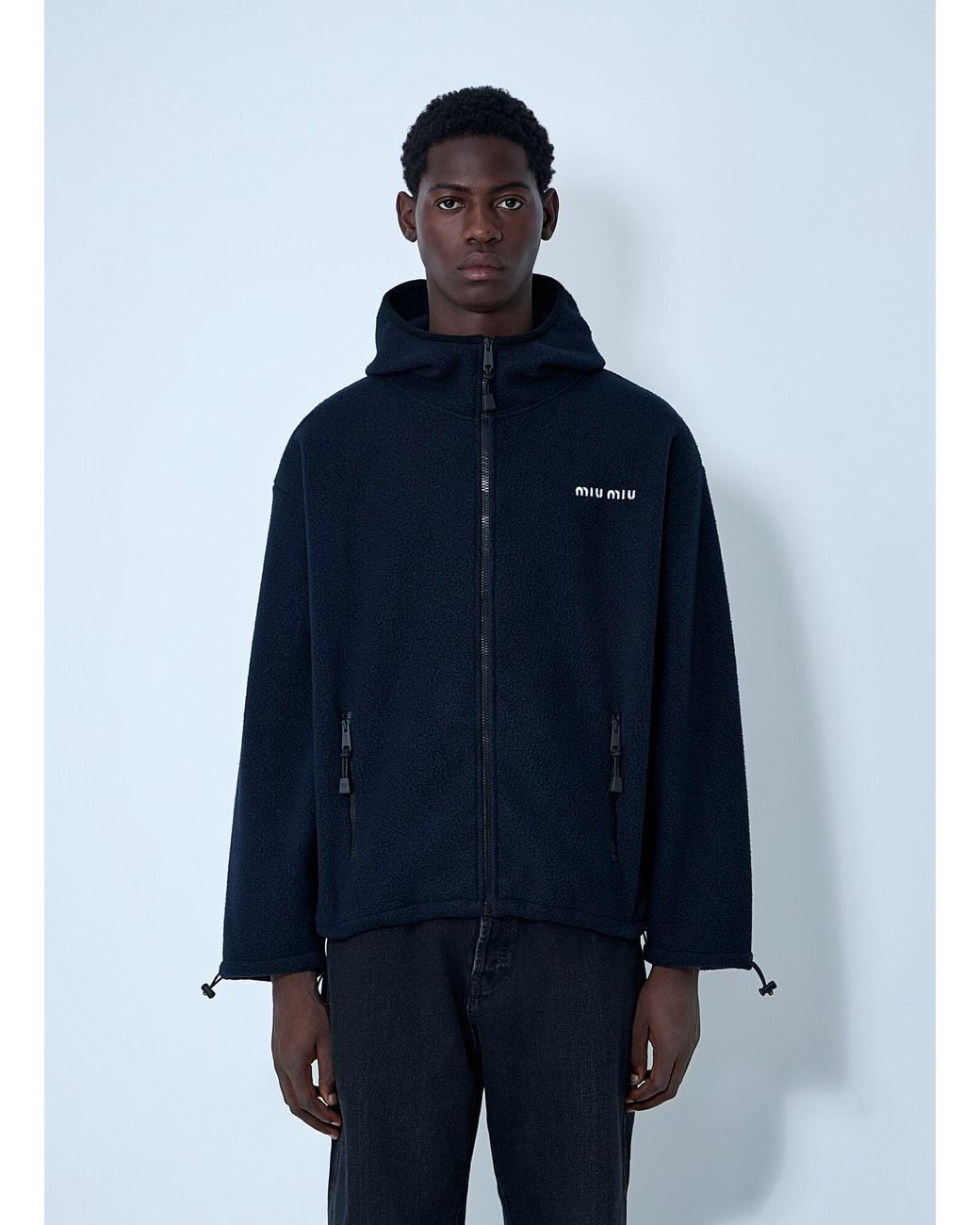 Miu Miu Blue Hooded Logo Motif Sweatshirt