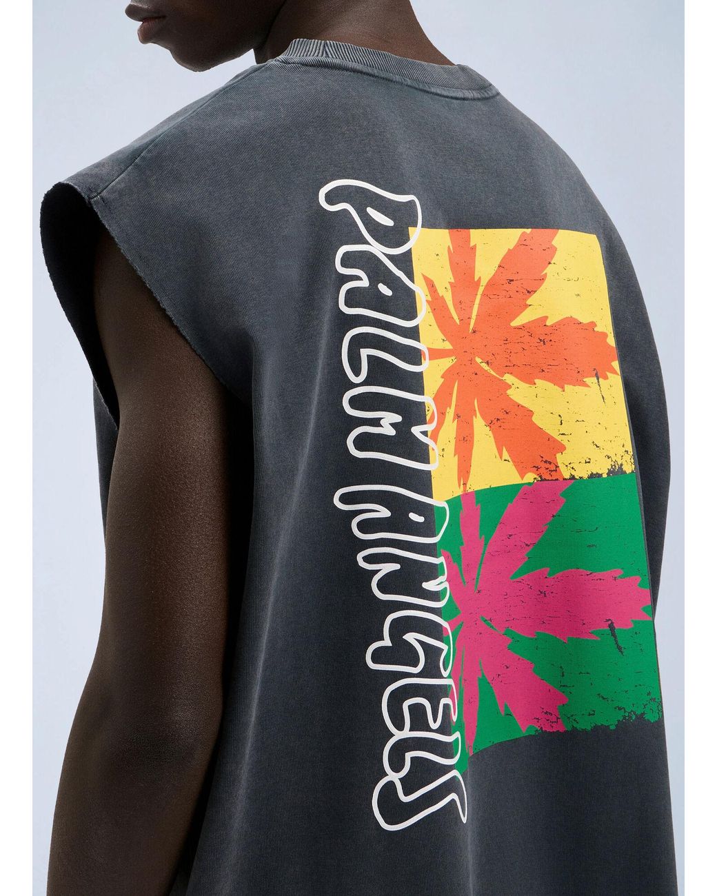 Palm Angels Blue Palm Leaf Distressed Tank for men