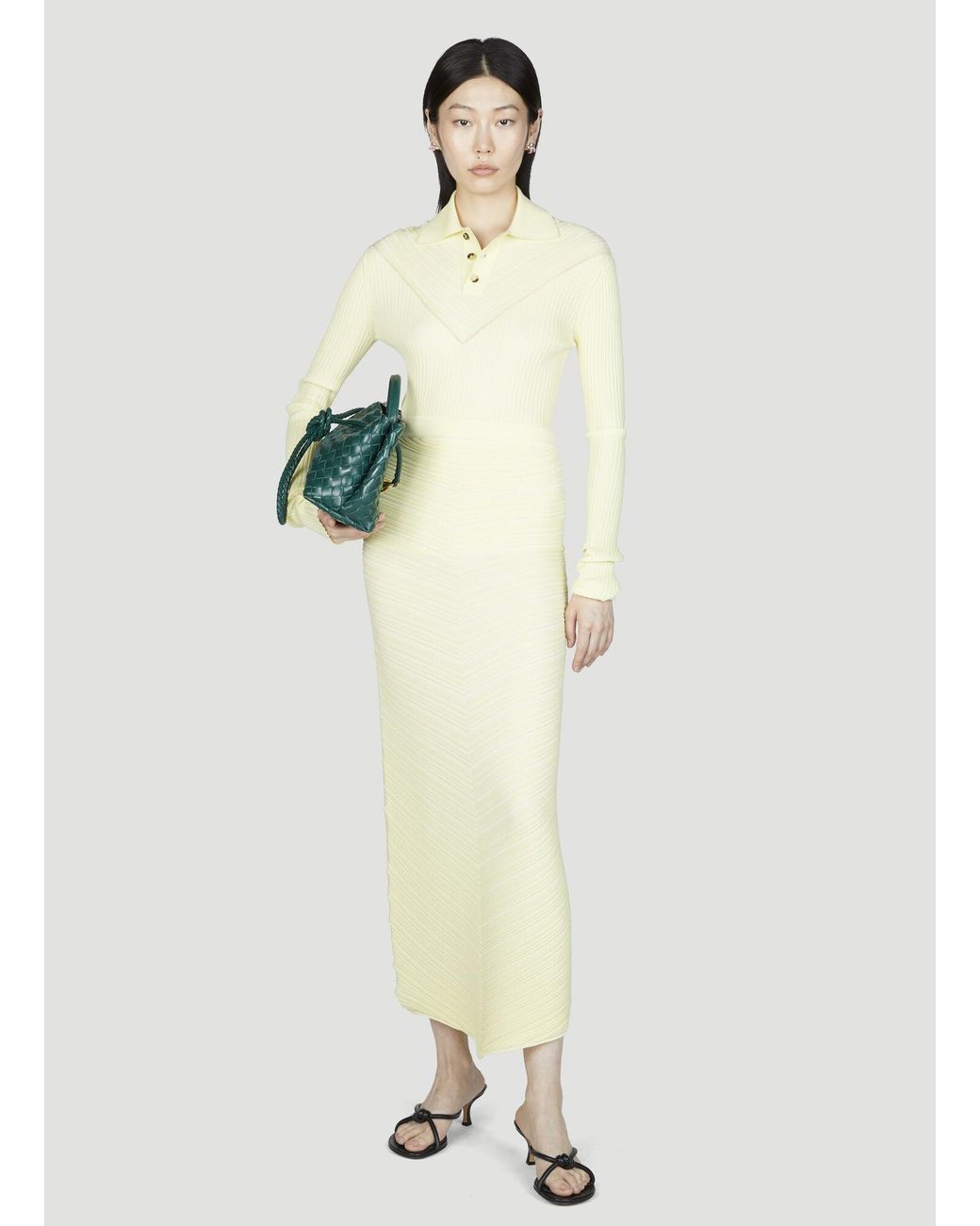 Bottega Veneta Natural Long Sleeve Rib Top