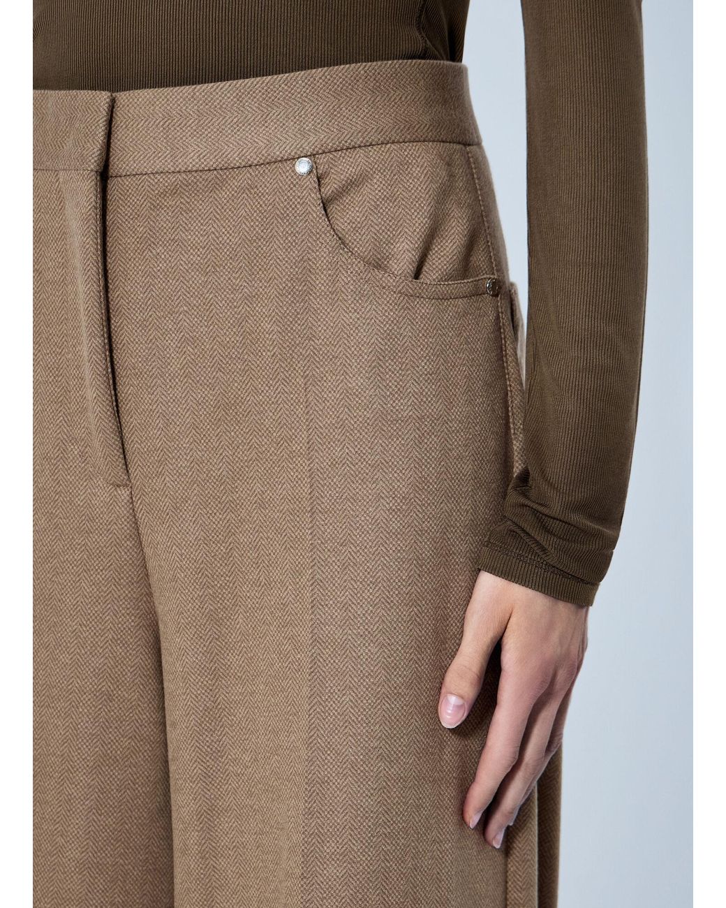 Max Mara Brown Herringbone Wide-Leg Trousers