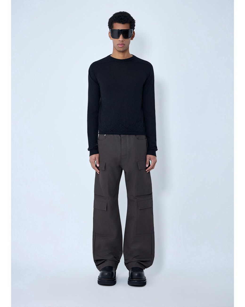 Rick Owens Blue Fine Knit Wool Sweater for men