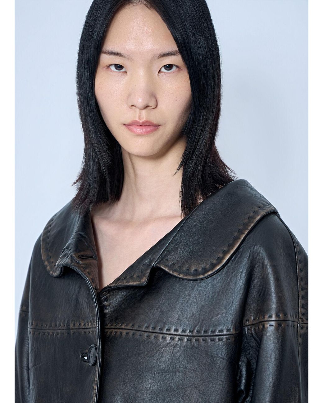 Prada Gray Leather Button-Up Jacket