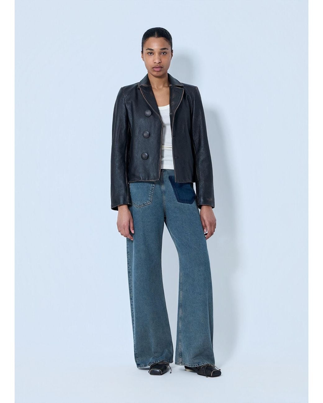 MM6 by Maison Margiela Blue Leather Button-Front Jacket
