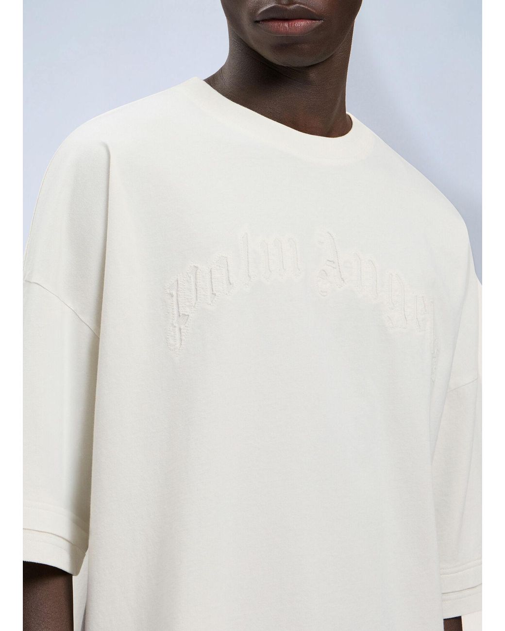 Palm Angels White Curved Logo Loose Double T-Shirt for men