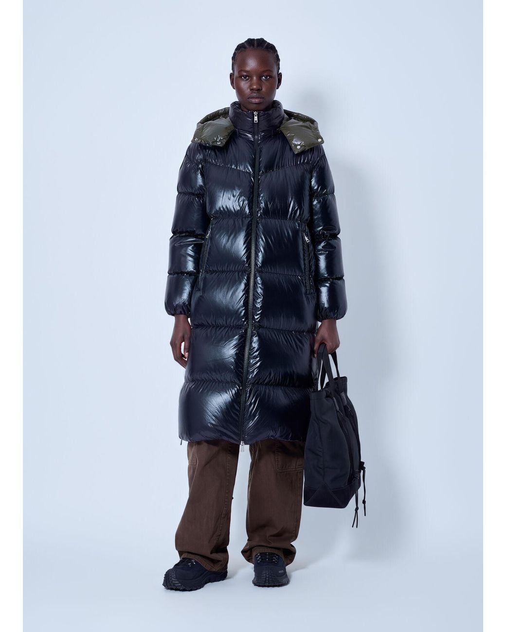 Moncler Blue Harfang Hooded Long Down Coat