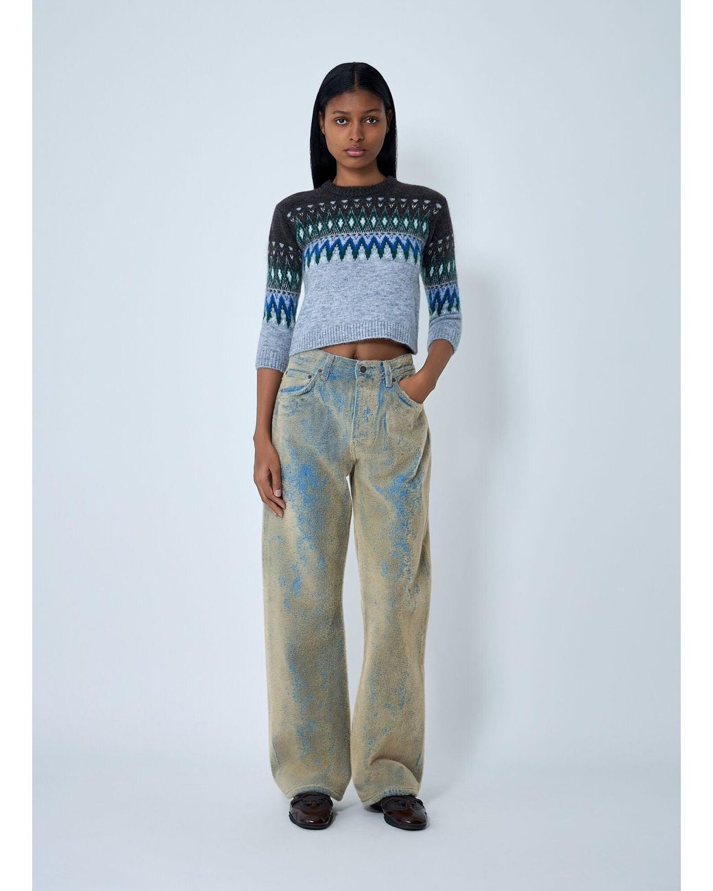 Acne Blue Fair Isle Knit Sweater