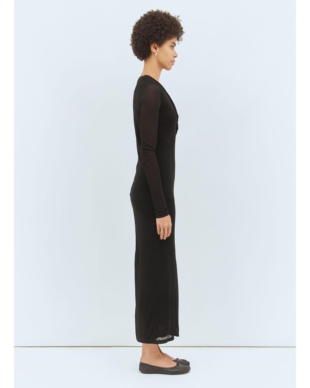 Totême Black Draped V-Neck Maxi Dress