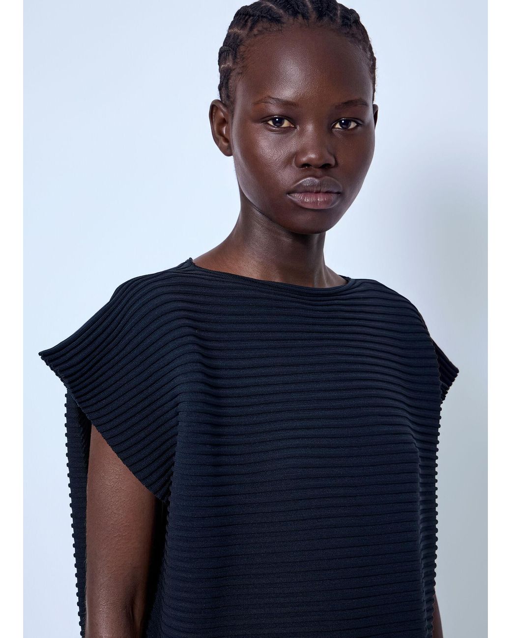 Pleats Please Issey Miyake Blue Zig Zag Knit Dress