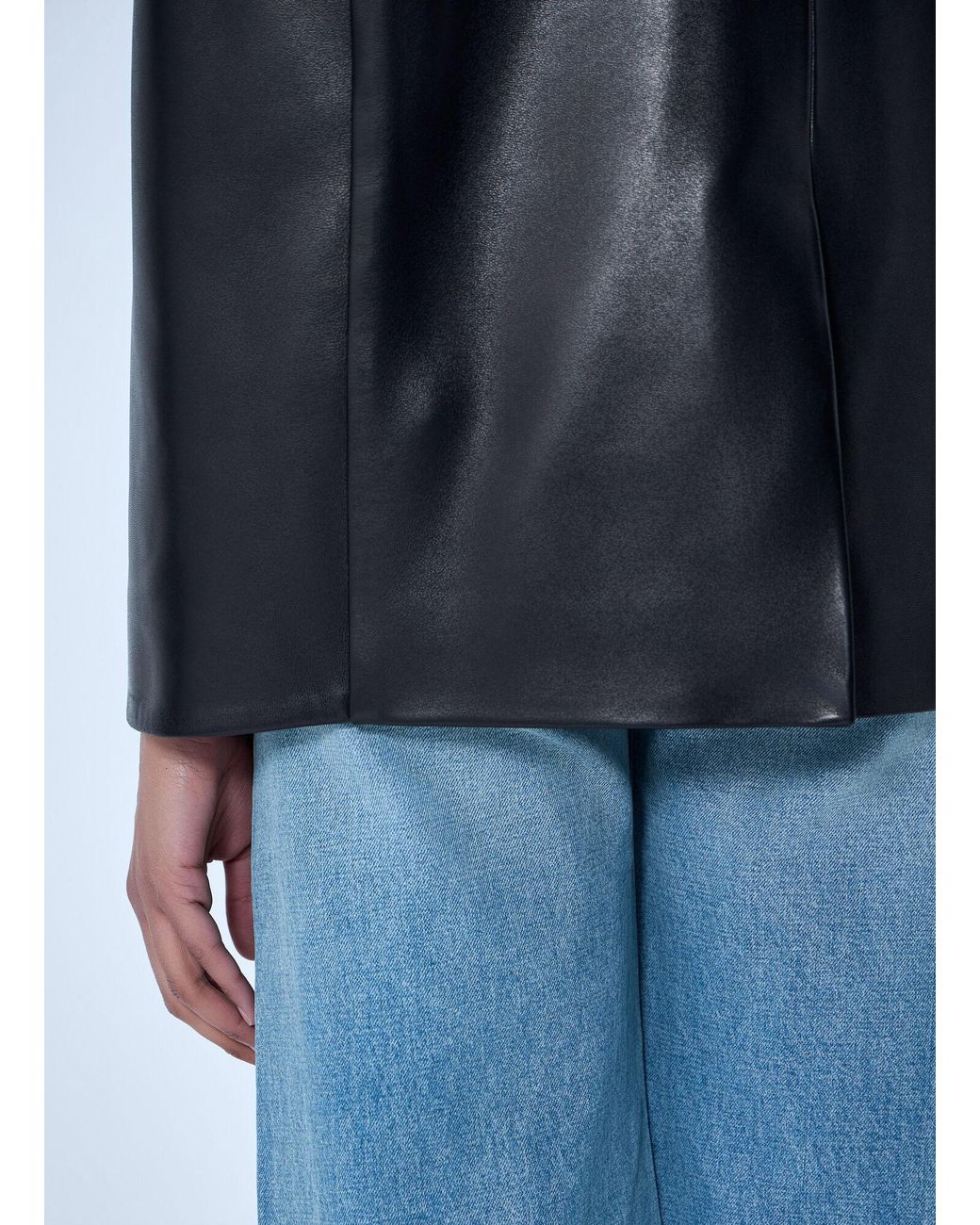 Khaite Blue Single-Breasted Leather Jacket