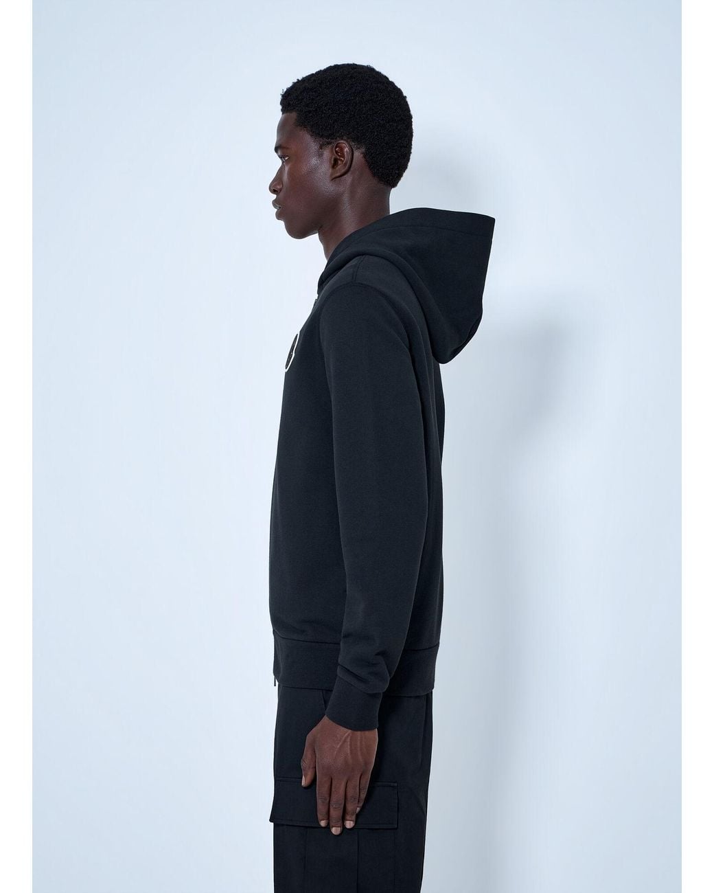 Moncler Blue Zip Hoodie With Logo Patch for men