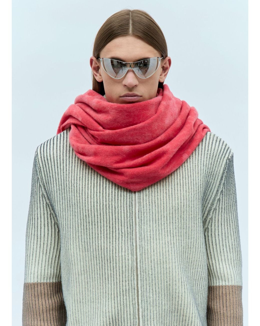 Acne Red Narrow Tie-Dye Wool Scarf for men